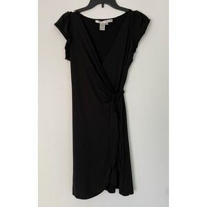 MAX STUDIO True Wrap Dress Black Stretch Knit Jersey Classic Size Small V Neck